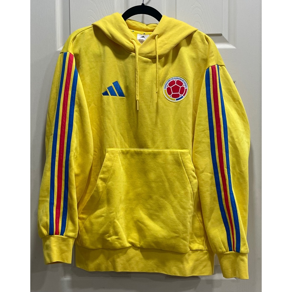 NWT Adidas Colombia FCF DNA Hoodie Mens Large Yellow JZ9061 Fleece Soccer